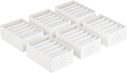 SONGMICS Set of 6 Large Size Wardrobe Clothes Organizers, 6-Compartment Foldable Drawer Organizers with Handles, 16.5 x 11.8 x 6.7 Inches, for Pants, Sweaters, Jeans, Cloud White URUS009W03