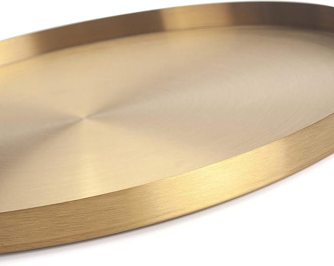 IVAILEX Gold Stainless Steel Round Jewelry and Make up Organiser/Candle Plate Decorative Tray (12.6 inches)