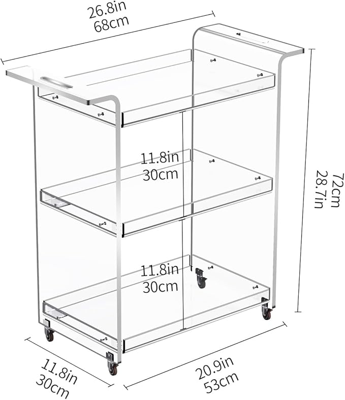 Acrylic Bar Cart, Serving Cart with Wheels Rolling Cart (Large)