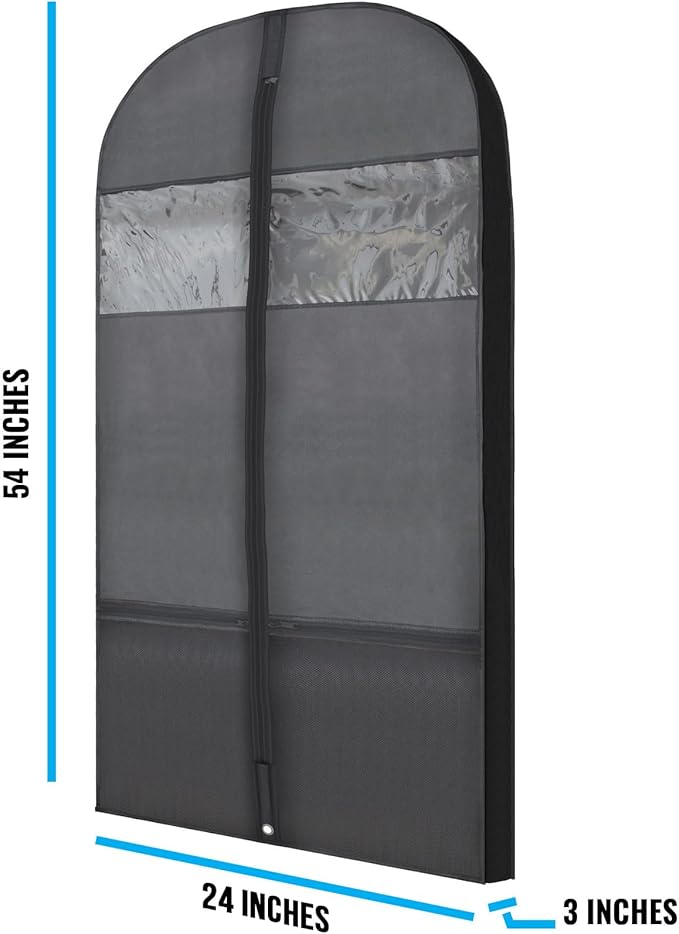 Plixio 54" Black Garment Bags for Travel or Hanging Clothes Storage - Suit Bags Carriers Covers for Men & Women - Dresses, Shirts, Fur Coats, Jackets - Zippered Breathable Gusset Clothing Storage Bags