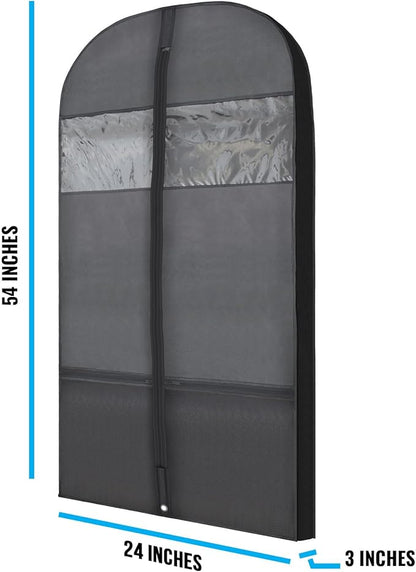 Plixio 54" Black Garment Bags for Travel or Hanging Clothes Storage - Suit Bags Carriers Covers for Men & Women - Dresses, Shirts, Fur Coats, Jackets - Zippered Breathable Gusset Clothing Storage Bags
