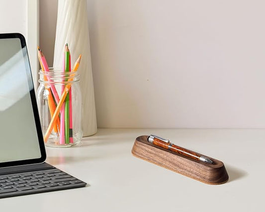 Wooden Desk Organizer Pen Tray, Solid Wood Desktop Pen Holder, Minimalist Office Desk Storage