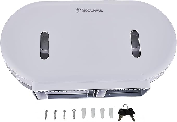 Toilet Paper Towel Roll Dispenser - Horizontal Modunful Wall Mount Jumbo Double Roll Paper Holder White