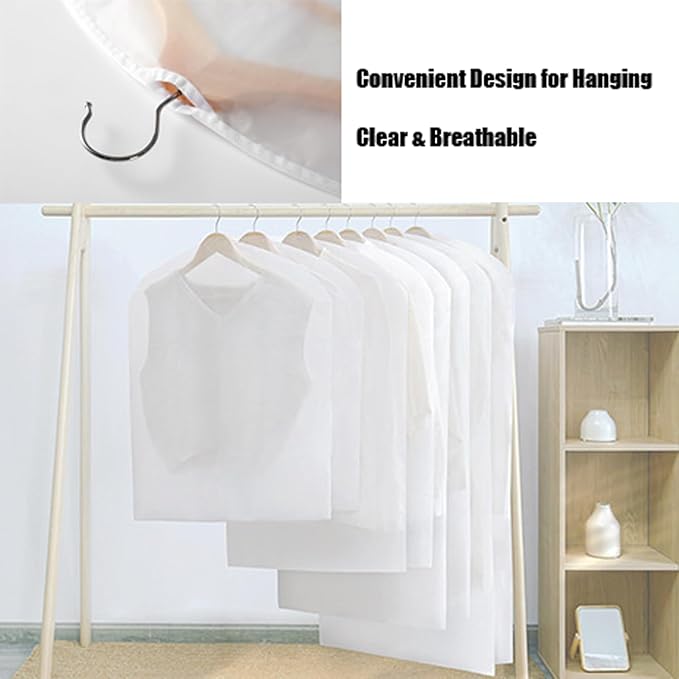 LeLehome Set of 5 Transparent Garment Bags, 24" X 32" Dustproof Washable Clear Travel Suits Clothes Covers, See-Through Coats Organizer Dress Protector Storage Bags
