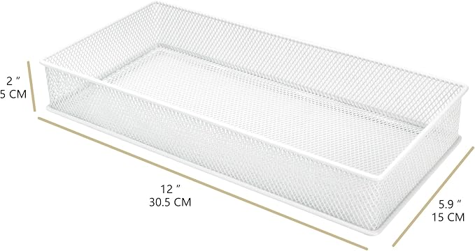 Annova Mesh Stackable Drawer Cabinet and Shelf Organizer Bins Storage Basket School Office Supply Holder Tray- Set of 2 (White, 6x12x2 Inch)