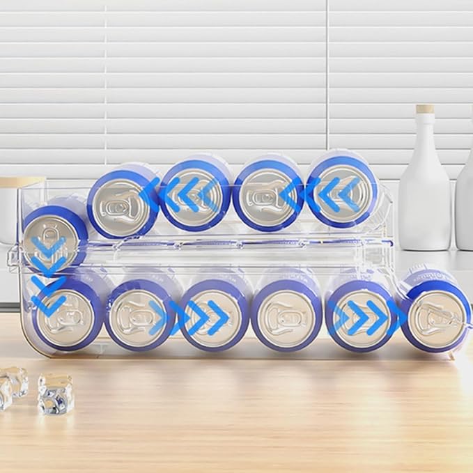 Luxshiny Clear Double Can Organizer for Refrigerator Efficient Beverage Storage Box Easy Dispenser for Kitchen and Pantry for Neat Fridge Organization