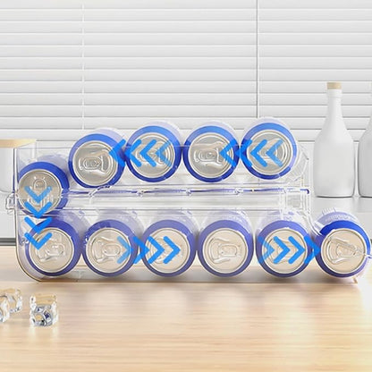 Luxshiny Clear Double Can Organizer for Refrigerator Efficient Beverage Storage Box Easy Dispenser for Kitchen and Pantry for Neat Fridge Organization