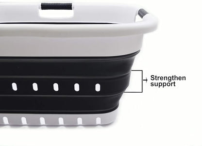 SAMMART 41L (10.8 gallon) Set of 2 Collapsible 3 Handled Plastic Laundry Basket-Foldable Pop Up Storage Container/Organizer-Space Saving Hamper/Basket (2, Black)