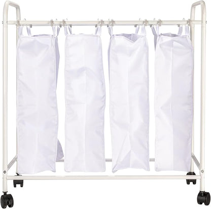 Household Essentials Rolling Laundry Sorter, 4 Bag Laundry Sorter Cart with Washable and Removable Bags, White