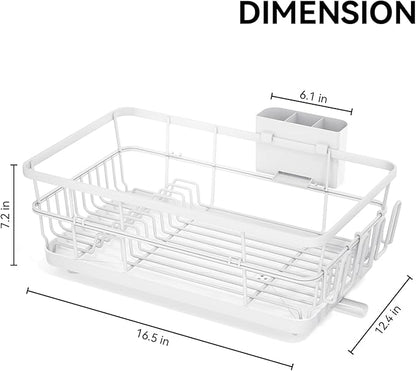 TOOLF Large Dish Drying Rack for Kitchen Counter,Kitchen Dish Racks with Drainboard,Sink Dish Strainer Rack,Countertop Dish Drainer Rack with Cup & Utensil Holders,White