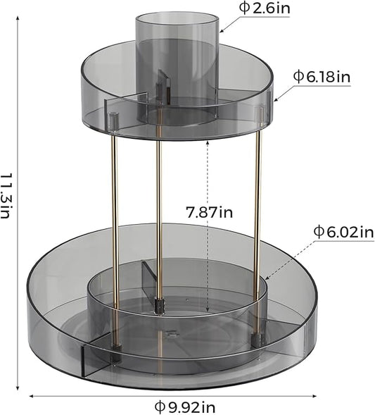 2 tier Makeup Organizer Countertop,360 Rotating Makeup Organizer for Skincare, Lipstick and Perfumes,Multi-function Cosmetic Display Cases for Vanity,Bathroom,Grey