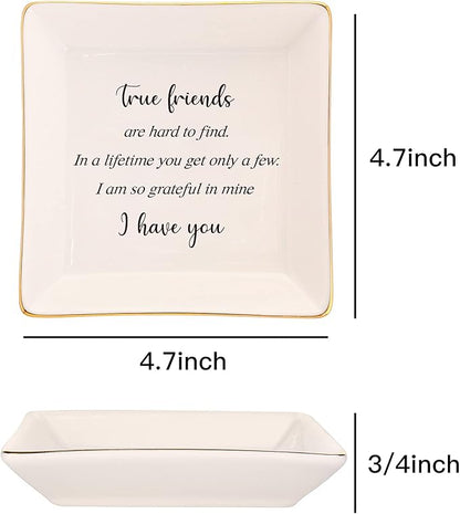 RUIMIC True Friend Gifts For Female-Ceramic Ring Trinket Dish, Jewelry Tray-Birthday Gifts For Good Friends Soul Sister Bestie BFF-Best Friends Gifts For Women Her