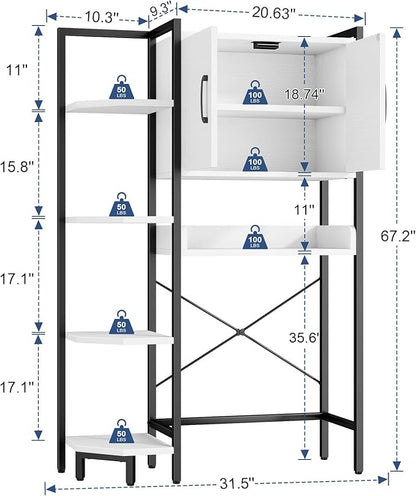 Roxibelt K2 Heavy Duty 7-Tier Over The Toilet Storage Cabinet（With Magnetic Doors & Adjustable Feet）Freestanding Above Toilet Shelf，Space Saver Bathroom Organizer 9.3"D x 31.5"W x 67.2"H，Beige White