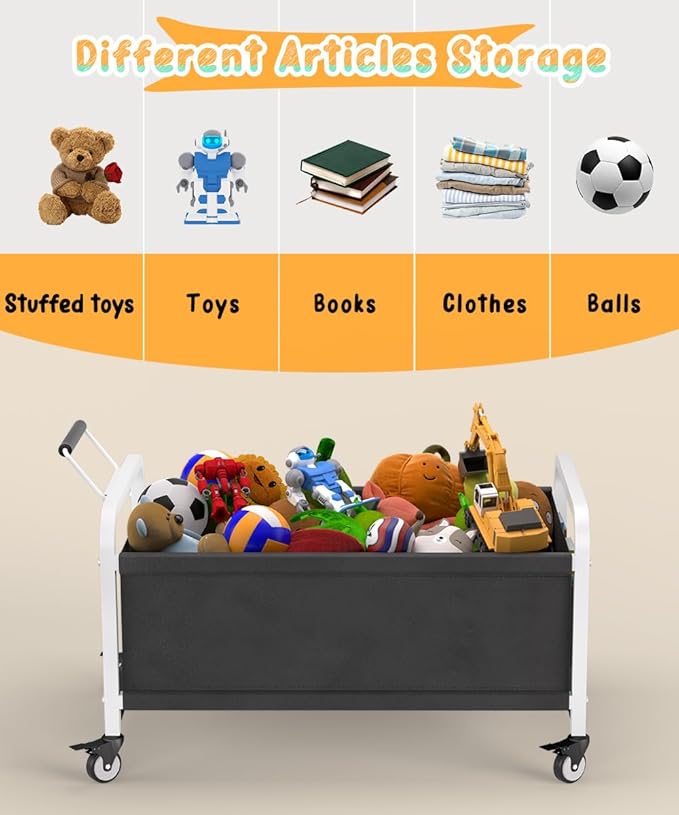 80L Large Kids Toy Box with Wheels, Toy Chest Storage Organizer for Toddlers, Boys, Girls, Toy Storage Bin for Stuffed Animals, PlayRoom, Bedroom, Nursery, Living Room, White