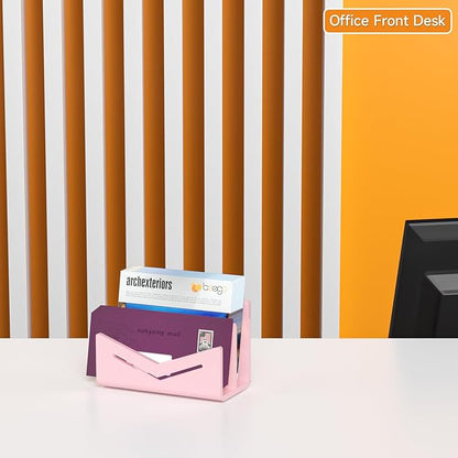 Beego Envelope and Mail Organizer Countertop - 2 Compartments Pink Acrylic Desk Organizer Letter Holder Desktop File Sorter Bill Document Folder Rack for Office, Home, School Desk Organization