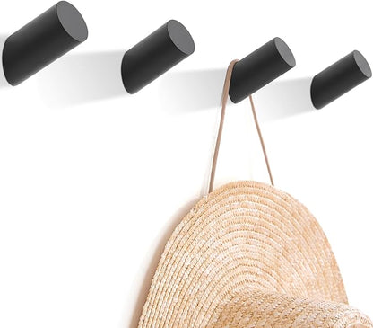 Wood Wall Hooks, 4 Pack Coat Hooks Wall Mounted, Rustic Wooden Heavy Duty Robe Hook Hat Rack, Hook for Hanging Bathroom Towels Clothes Hanger (Black)