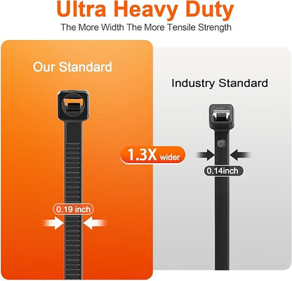 18" ─-double-sided tooth zip ties black. ─: 120lbs tensile strength. Heavy-duty, self-locking, adjustable, durable nylon ties for indoor/outdoor use. (100Pack black)