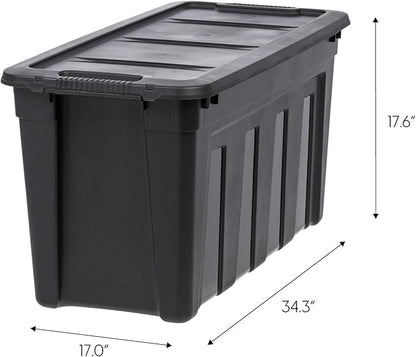 IRIS USA 31 Gallon Heavy Duty Storage Totes with Easy-Grip Handles, 4 Pack - Large Bins with Lids Garage Organizing Tubs, Durable Stackable Utility Containers, Made in USA - Black