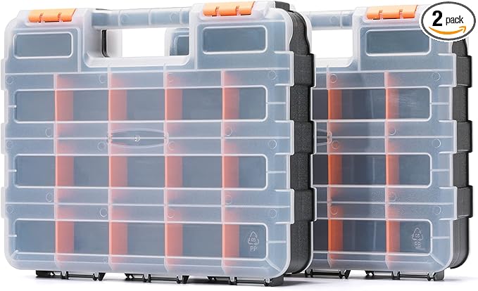 Mayouko Double Side Tools Organizer, Customizable Removable Plastic Dividers, Hardware Box Storage, Excellent for Screws,Nuts,Small Parts, 34-Compartment,2 PCS Set,12.6"L x 10.6"W x 3.2"H