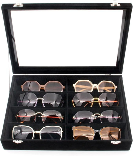 KLOUD City Velvet Sunglasses Organizer, Glasses Storage Box Sunglasses Storage Holder Box,Glasses Display Case with 8 Slots