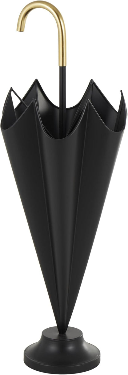 Deco 79 Metal Umbrella Stand with Gold Handle and Ball Details, 10" x 10" x 29", Black