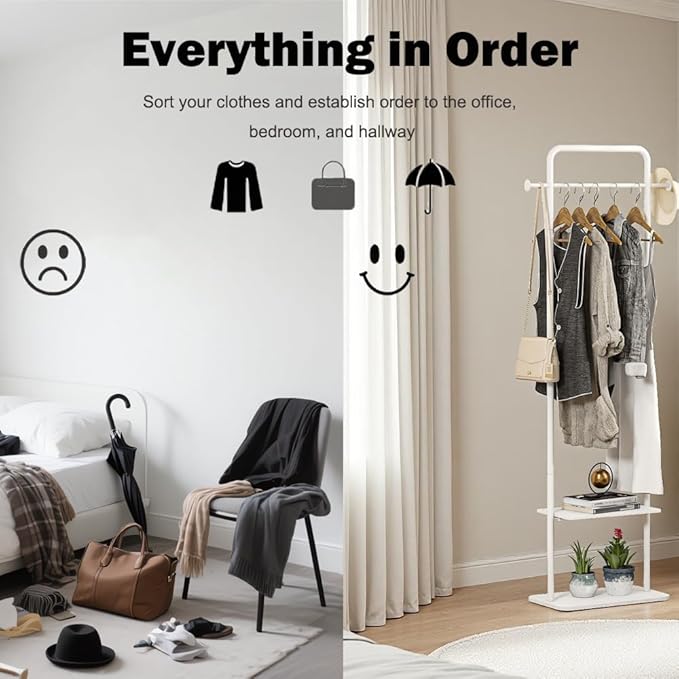 Clothing Rack, White Metal Freestanding Coat Rack, Modern Coat Rack Stand with Marble Base, Small Garment Rack for Boutiques, Entryway (White, 19.7")