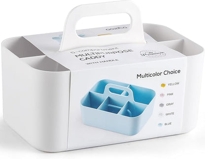 Multiuse Caddy Organizer with Handle - Stackable Plastic Tote Bin - Art Craft Supplies, Office, Desk, Stationery Pen Holder, Kitchen, Utensil, Makeup, Bathroom, Shower, Cleaning, Dorm Organizer -White
