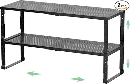 Flat Top Storage Rack - Expandable Countertop Space Saver, Heavy-Duty Steel Construction, Powder Coated Finish for Kitchens, Bathrooms, Workshops or Offices