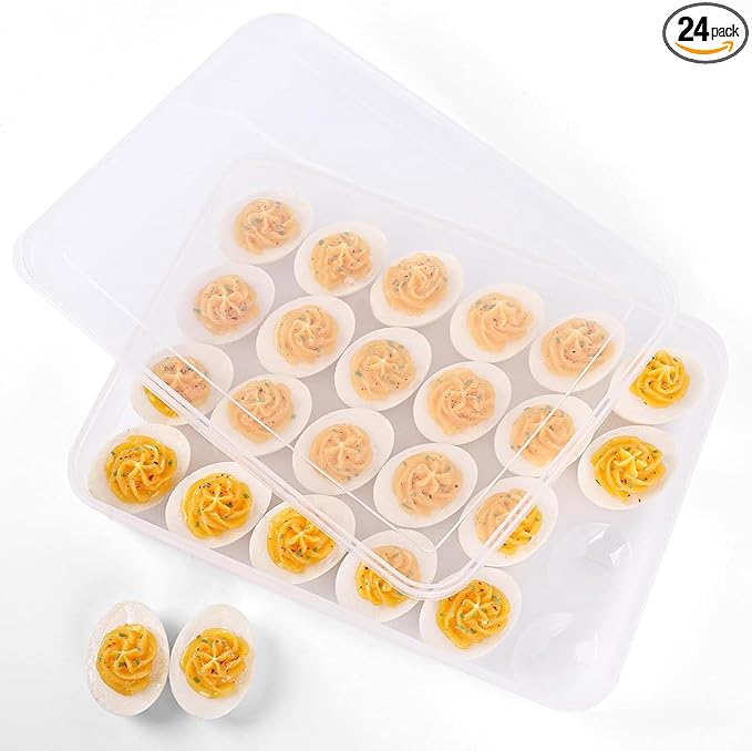 HANSGO Deviled Egg Containers with Lid, Deviled Egg Tray Holder Carrier with Lid for 24 Eggs for Home Party Kitchen Supplies Refrigerator Storage