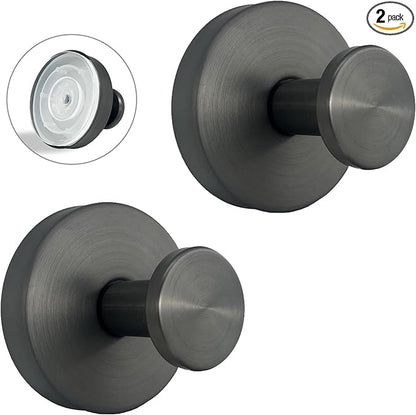 Welsa Suction Cup Hooks for Shower - 2 Pack, Gray - Stainless Steel, Strong Suction, No Drill, Removable Hanger, Tile Bathroom Kitchen Wall, Glass Door, Mirror Hook Hanging Robe, Towel Holder