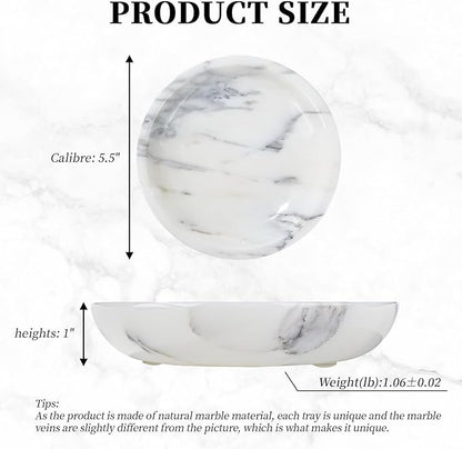 Amaauto Natural Marble Jewelry Tray 5.5", Trinket Dish for Ring Earring, Gift for Woman Daugther (Arabescato Calacatta)