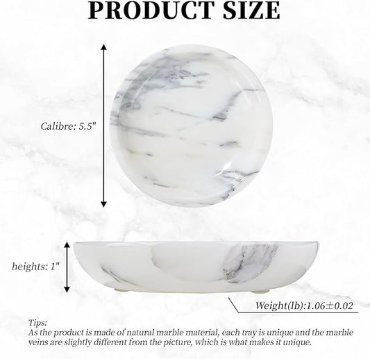 Amaauto Natural Marble Jewelry Tray 5.5", Trinket Dish for Ring Earring, Gift for Woman Daugther (Arabescato Calacatta)