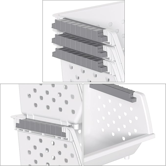 Plastic Stacking Bins, Stackable Storage Basket, White, Set of 3