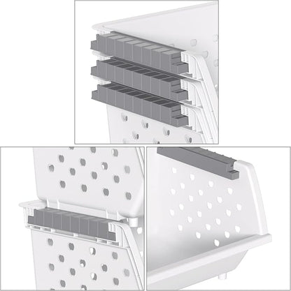 Plastic Stacking Bins, Stackable Storage Basket, White, Set of 3