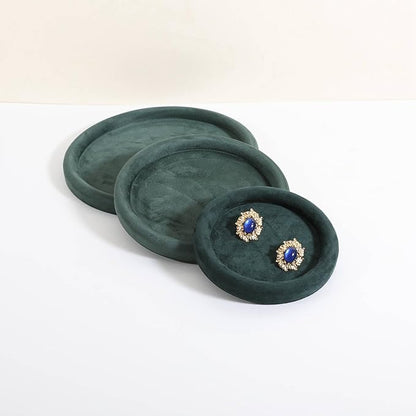 GemeShou Round Jewelry Organizer Plate, Top Microfiber Velvet Jewelry Display Tray, Empty Jewelry Showcase Tray for Necklaces, Bracelets, Rings, Earrings (Green-Small, 5.9 x 5.9 in)