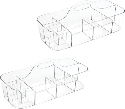 mDesign Plastic Divided Art and Craft Storage Organizer Caddy Tote Bin with Handle for Home Office and Living Room - Holds Pencils, Crayons, Sewing Supplies - Lumiere Collection, 2 Pack, Clear