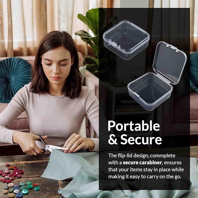 THYSSEN Bead Organizers Box 30Pcs Plastic Mini Clear Storage Cases with 1pcs Hinged Lid Rectangle Case, forJewelry Beading diamond painting Crafts Screws Small Parts of Containers