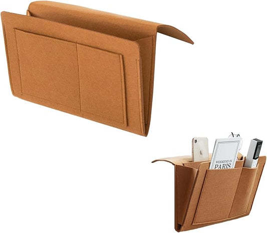 AUCOOMA Bedside Organizer, Felt Bunk Bed Storage Hanging Bag, Dorm Upper Multi-Functional Fixed Pocket, Sofa, Baby's Bed Brown