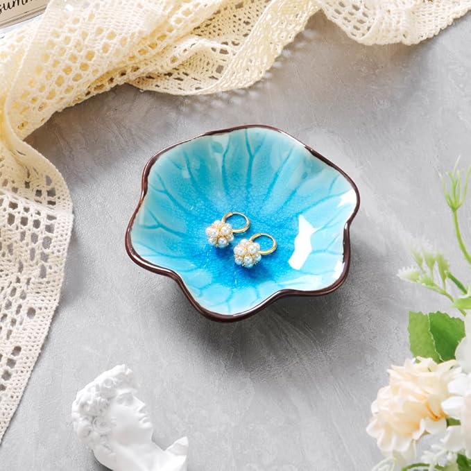 JAMEND CLXP Ice Cracking Leaf Jewelry Dish, Decorative Ring Holder Small Trinket Tray Bowl, Gifts for Daughter Mom Friends, Lake Blue.