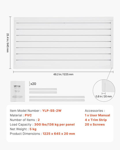 VEVOR Slat Wall Paneling, 2 x 4 ft, PVC Garage Slatwall with Modular Design, White Slat Wall Easy-to-Install Adjustable Slatwall Panel with Coupling Structure & DIY Cutting, Fits for Storage & Display