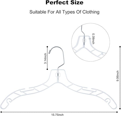 VWV 12pcs Clear Plastic Hangers: Shirt, Skirt, Sweater, Suit, Jacket Hangers with Non-Slip Grooves, Heavy Duty, Clear Color, Metallic Finish