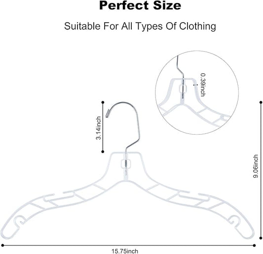 VWV 12pcs Clear Plastic Hangers: Shirt, Skirt, Sweater, Suit, Jacket Hangers with Non-Slip Grooves, Heavy Duty, Clear Color, Metallic Finish
