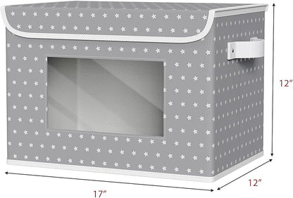 Univivi Fabric Foldable Storage Boxes [4-Pack] Large Collapsible Stackable Storage Bins with Lids, Closet Organizers and Storage Cube Basket for Home, Office, Bedroom (Gray Star, 17”x 12” x 12”)