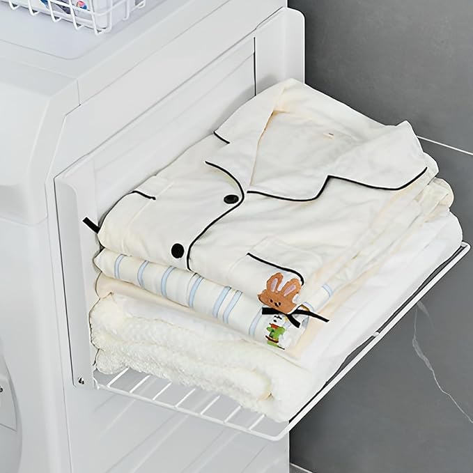 Magnetic Multi-Purpose Organizer Shelf – Space-Saving Side Storage for Washing Machine & Bathroom, Folding Towel Rack for Laundry Room & Camper Sink Area – White