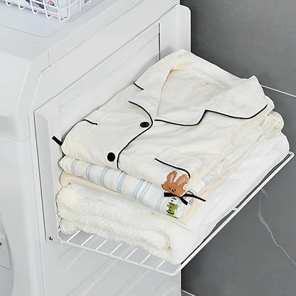 Magnetic Multi-Purpose Organizer Shelf – Space-Saving Side Storage for Washing Machine & Bathroom, Folding Towel Rack for Laundry Room & Camper Sink Area – White