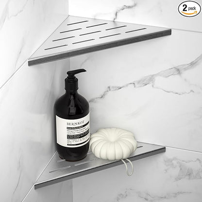 Bernkot 8'' Corner Shower Shelf 2PCS, 304 Stainless Steel Recessed Bathroom Shelves for Tiled Wall, Grout in Shelf (8'', Silver)