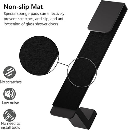 PMMASTO Shower Door Hooks, (7.5 Inch) Extended Towel Hooks for Bathroom Frameless Glass Shower Door, Stainless Steel Heavy Duty Hooks for Hanger Robe,Towel (Black ''L'' Shape 2 Pack)