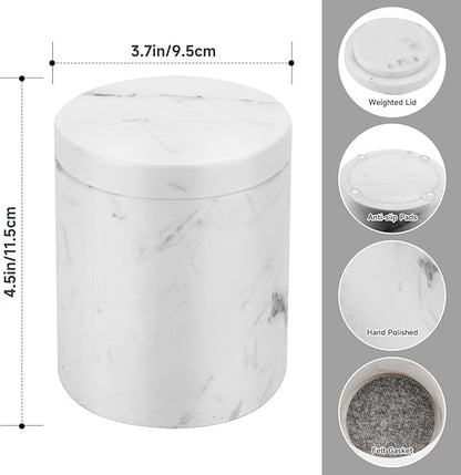 N NANSHOP Natural Marble Canister, Cotton Swab Holder with Lid, High Capacity Bathroom Qtip Holder Storage for Cotton Swab, Floss Picks, Makeup Pad, Bath Salt, Jazz White(NS020)