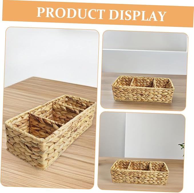 ABOOFAN Seagrass Box Rattan Storage Basket Handwoven Woven Storage Basket for Shelves and Desk