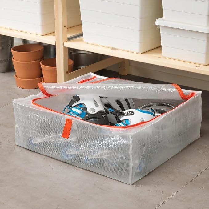 Under Bed Storage Case, Foldable Organizer Box, White with Orange Zipper, 21.75 x 19.25 x 7.5 Inches, for Clothes, Bedding and Seasonal Storage